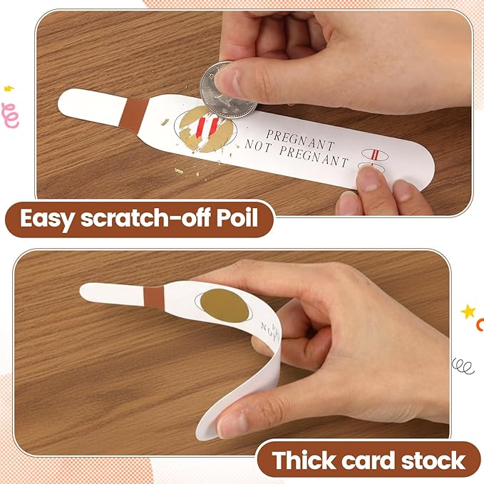 40 Pcs Scratch off Pregnancy Test Kit Baby Shower Games Baby Shower Scratch off Game for Girl Boy (Brown)