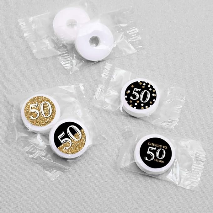 Big Dot of Happiness Adult 50th Birthday - Gold - Birthday Party Round Candy Sticker Favors - Labels Fit Chocolate Candy (1 Sheet of 108)