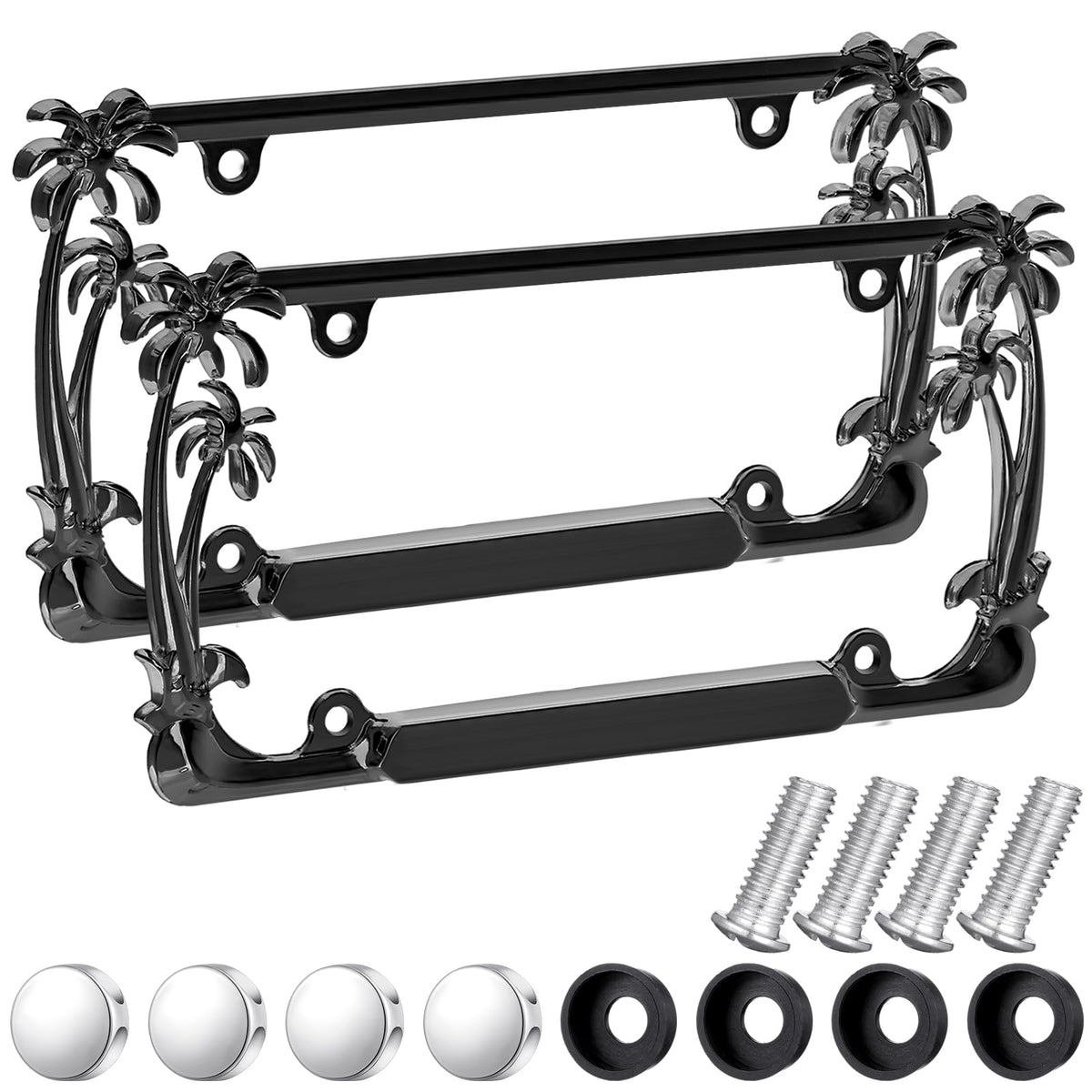 MorningRo 2 Pcs Palm Tree License Plate Frame Plastic Beach Coconut Tree Design Frame Compatible with Standard License Plate for