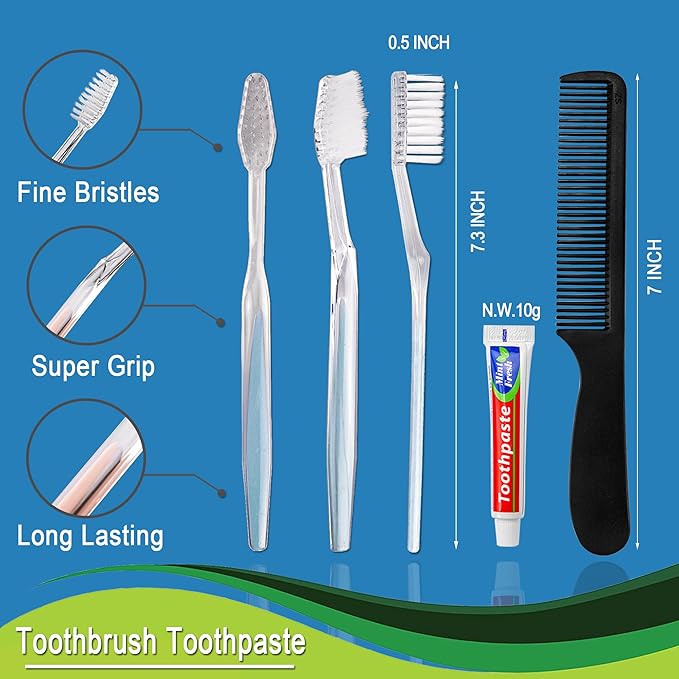 HQSLsund 30pcs Disposable Toothbrushes with Toothpaste and Comb Individually Wrapped,10g Toothpaste,7inch Black Comb, Toothbrush for Homeless, Hotel,AirBnb