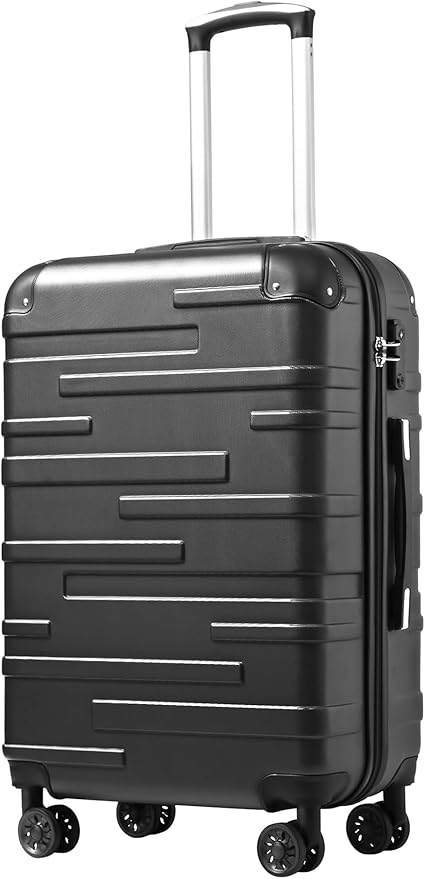 Coolife Hardside Checked Luggage with TSA Lock, Spinner Wheels, Telescopic Handle, Lightweight Suitcase (Grey, L(28in))