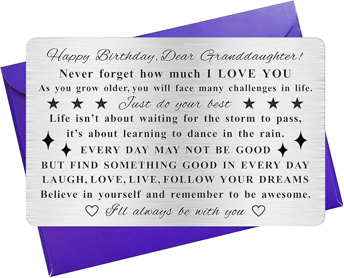 Granddaughter Birthday Card, Adult Granddaughter Bday Gift, Engraved Wallet Card