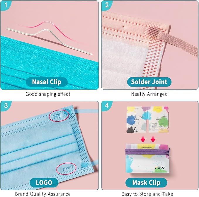 FWPP 4 Layer Individually Wrapped Disposable Face Masks 50 pcs Blue Earloop