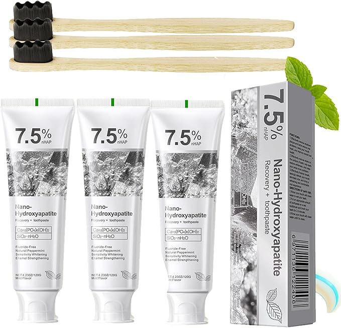 Hydroxyapatite Toothpaste, 7.5% Nano Hydroxyapatite Toothpast, Deep Cleaning for Advanced Enamel Protection, Fluoride-Free Gentle and Effective Formula with Fresh Mint (3 Sets)