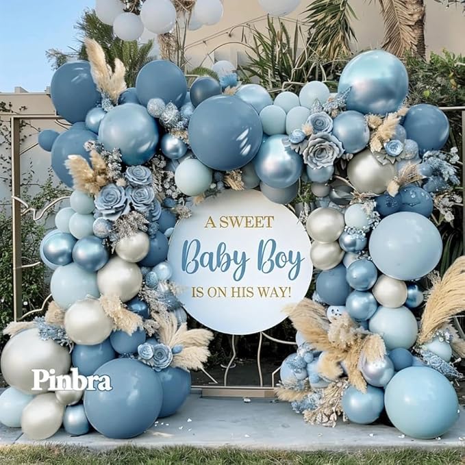 Dusty Blue Balloon Garland Double Stuffed Slate Pastel Blue White Sand Pearl Balloon Arch Kit for Baby Shower Birthday Bridal Wedding Graduation Easter Party Decorations