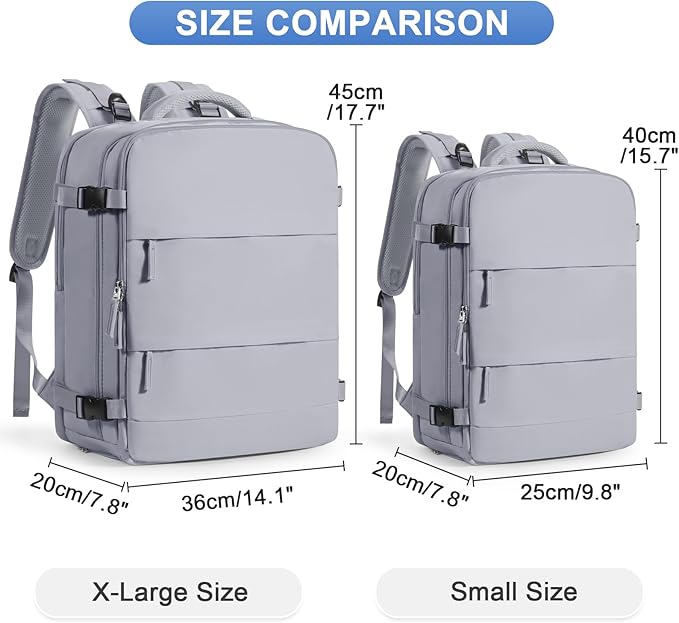 Grey Travel Backpack - Carry On Flight Approved Mochila De Viaje Personal Item - Large Backpack for Men & Women - 18x14x8 Inches