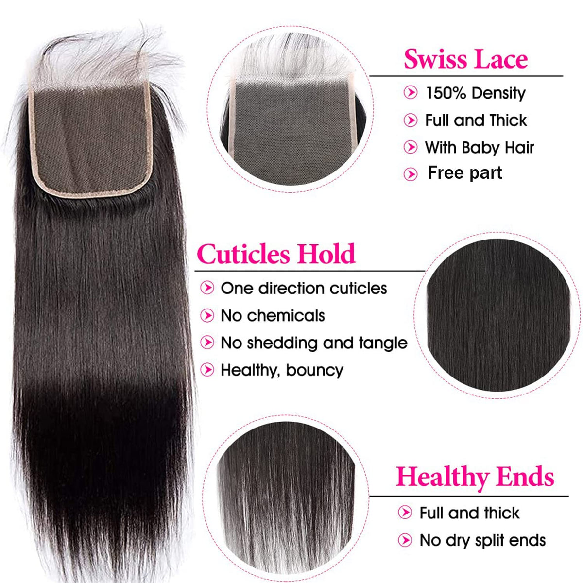 Liangya Hair Hd Closure 5x5 Straight Closure 5x5 Transparent Lace 12A Virgin Remy Human Hair Frontal Pre Plucked With Baby Hair Natural Hairline (14inch)