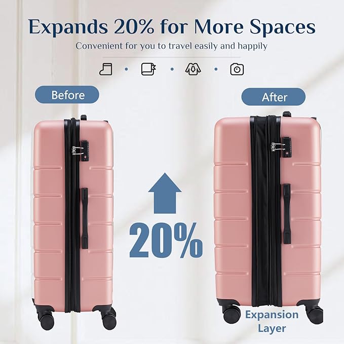 NEWBULIG 24 Inch Carry on Luggage, Lightweight Expandable Rolling Suit Case with TSA Lock, Hard Shell ABS Suitcase with Double Spinner Wheels, Pink