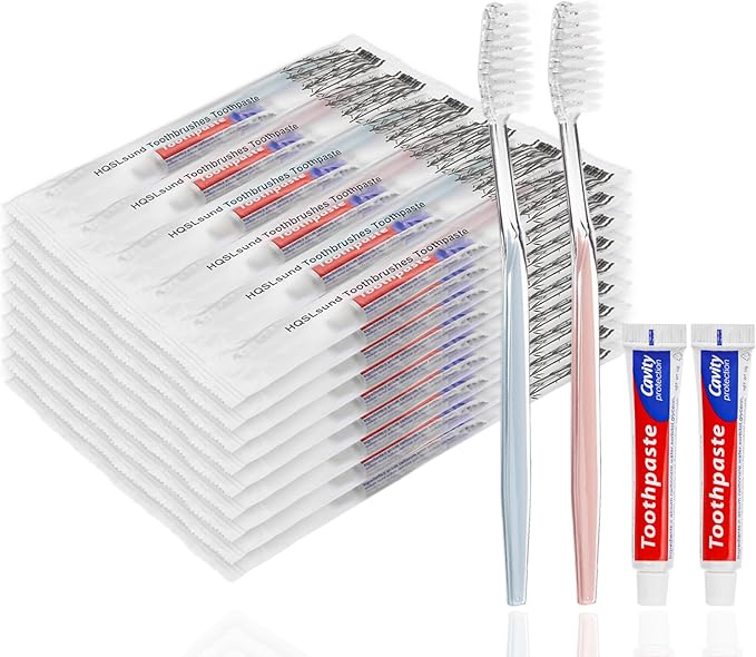 200 pcs Disposable Toothbrushes with Toothpaste Individually Wrapped, 2 Color Toothbrushes, 10g Travel Toothpaste, Bulk Toothbrushes Toothpaste for Homeless,Airbnb,Hotel