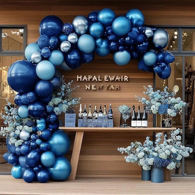 Navy Royal Blue Balloon Arch Kit Double Stuffed Metallic Blue Balloon Garland Varied Sizes for Birthdays Baby Showers Graduations Weddings Proms More Special Occasions