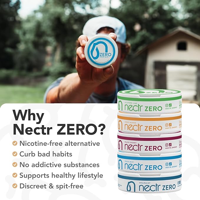 Nectr Zero Pouches – Caffeine-Free, Sugar-Free, Zero Calories, Spearmint Flavor, 4 Pucks of 20 Mini Pouches