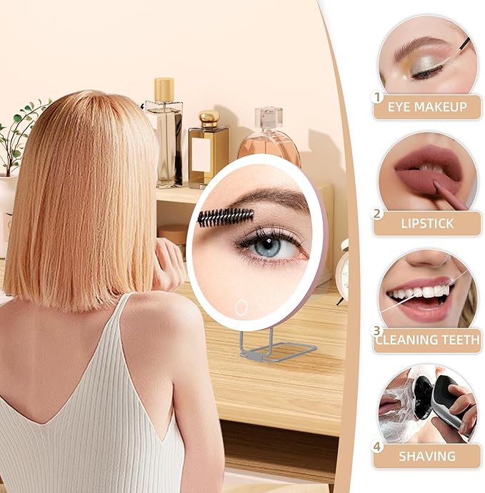 10x Magnifying Mirror with Light Large 6'' Lighted 10x Magnified Mirror with Suction Cups & Table Stand, 3 Color Modes Dimming High Magnification Travel Makeup Mirror with Tweezers & Scissors
