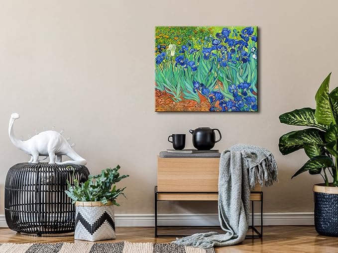Wieco Art Irises Large Modern Gallery Wrapped Floral Giclee Canvas Print By Van Gogh Famous Blue Flowers Oil Paintings Reproduction Artwork Pictures on Canvas Wall Art for Bedroom Home Decor L