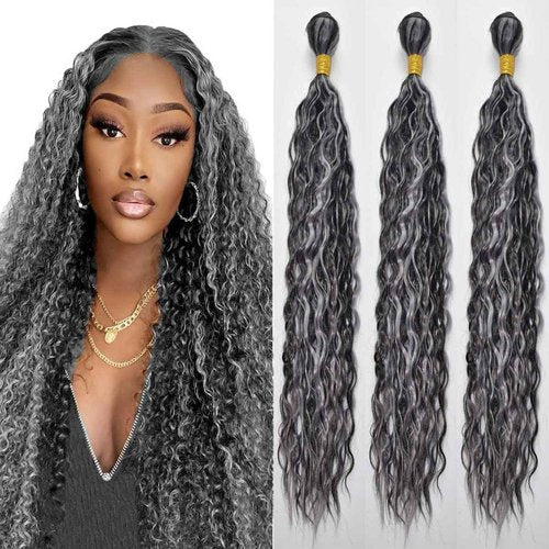 Habiliana Bundles Human Hair 20 22 24 Inch Jerry Curly Wave P4/GREY Human Hair Bundles 11A Unprocessed Brazilian Virgin Quick Weave Hair Extensions for Black Women