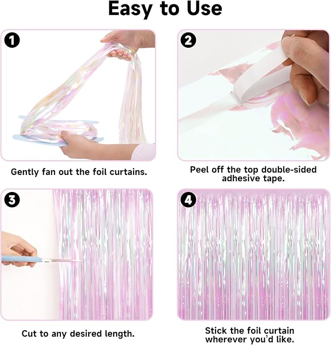 jijAcraft 3 Pack Iridescent Pink Tinsel Foil Fringe Curtain, Party Photo Backdrop, Holographic Pink for Mermaid Party Birthday Graduation Engagement Bridal Shower Bachelorette Baby Shower Decor