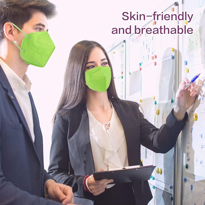 Miuphro KN95 Face Mask 50 Pack, Disposable Respirator Masks, 5 Layer Design Safety Mask for Protection, Ideal for Men and Women (Green)