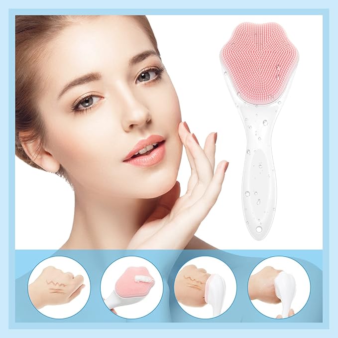 3 Pieces Silicone Face Scrubber, exfoliating Brush, Handheld Silicone Facial Cleansing Brush with 3 Pcs Double Sided Lip Scrub Tools for Face Skincare(Fresh)