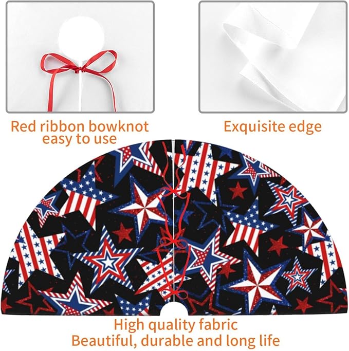 Patriotics American Flag Stars and Stripes Veterans Day Christmas Tree Skirt 4th of July Decorations Christmas Tree Ornaments Holiday Party Indoor Outdoor 48"