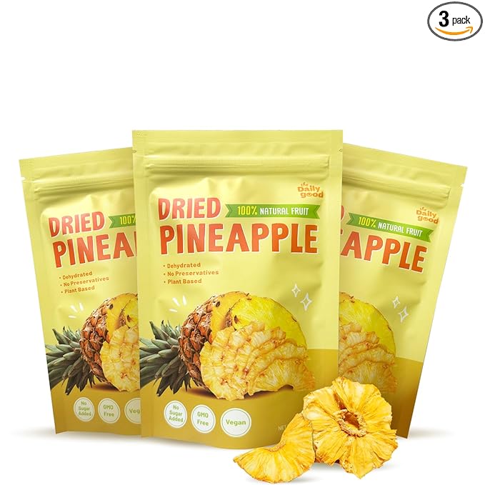 The Daily Good Soft-Dried Pineapple Slices | All Natural Superfood Snacks for Adults & Kids | Healthy, Soft and Chewy | No Sugar Added or Preservatives, Gluten Free, Vegan (1.41 oz, Pack of 3)