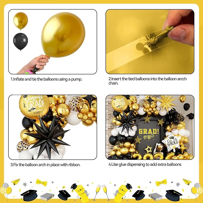 Gold and Black Graduation Balloon Arch Kit 2026, Gold Number 2026 Balloons confetti with Explosion Star Round Congrats Grad Foil Balloon for College High School Class of 2026 Graduation Decorations