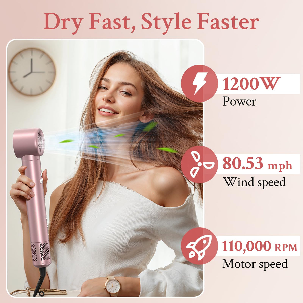 Hair Dryer Brush, Jolitoi 110000 RPM High-Speed Blow Dryer for Fast Drying, Negative Ionic Blow Dryer Brush Anti-frizz, Hot Air Brush Hair Styler for Volumizing, Straightening(Champagne Gold)