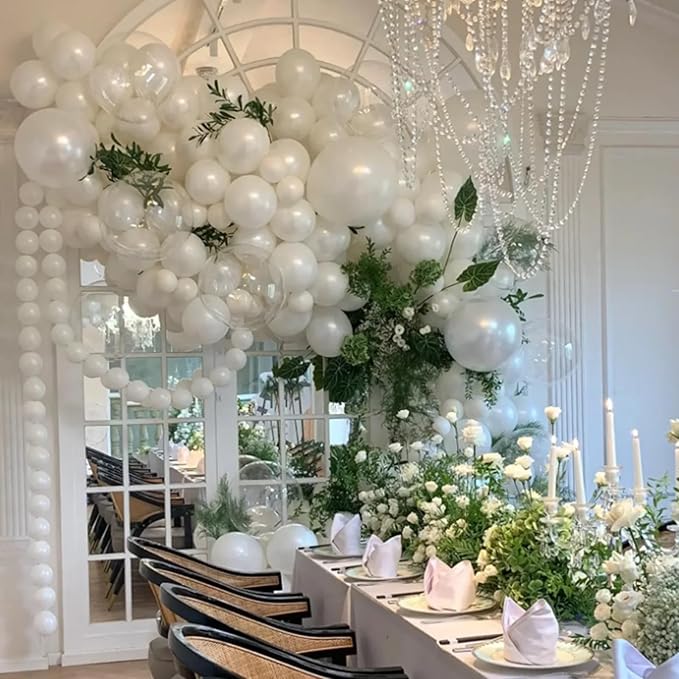 KAWKALSH Pearl White Balloons Different Sizes for Garland Arch, 134pcs Premium Party Latex Balloons for Birthday Party Graduation Wedding Anniversary Baby Shower Party Decoration