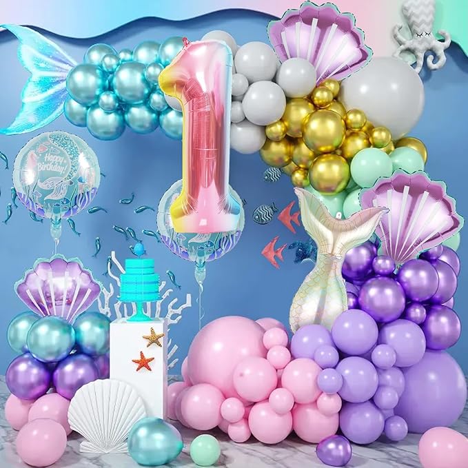 Mermaid Birthday Decorations Mermaid Balloons - Number 1 Balloons for Girls Under The Sea Mermaid Theme Baby Shower Birthday Favors