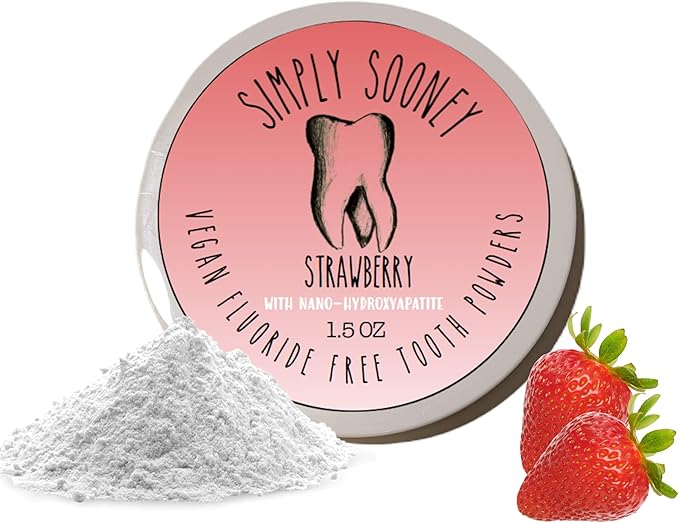 Simply Sooney Remineralizing Vegan Mineral Toothpaste Powder I Strawberry Nano-hydroxyapatite Formula for Kids and Adults I Natural Whitening I Stronger Teeth 1.5oz (1.5 oz jar)