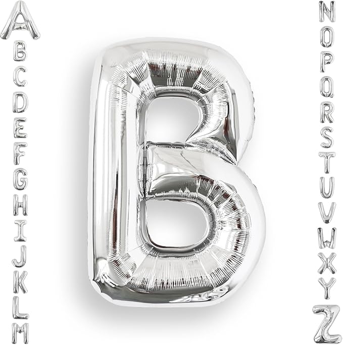 AULE 40 Inch Big Letter Balloon Silver B Large Foil Helium Alphabet Balloons A-Z for Birthday Anniversary Graduation New Year Party Decoration Supplies
