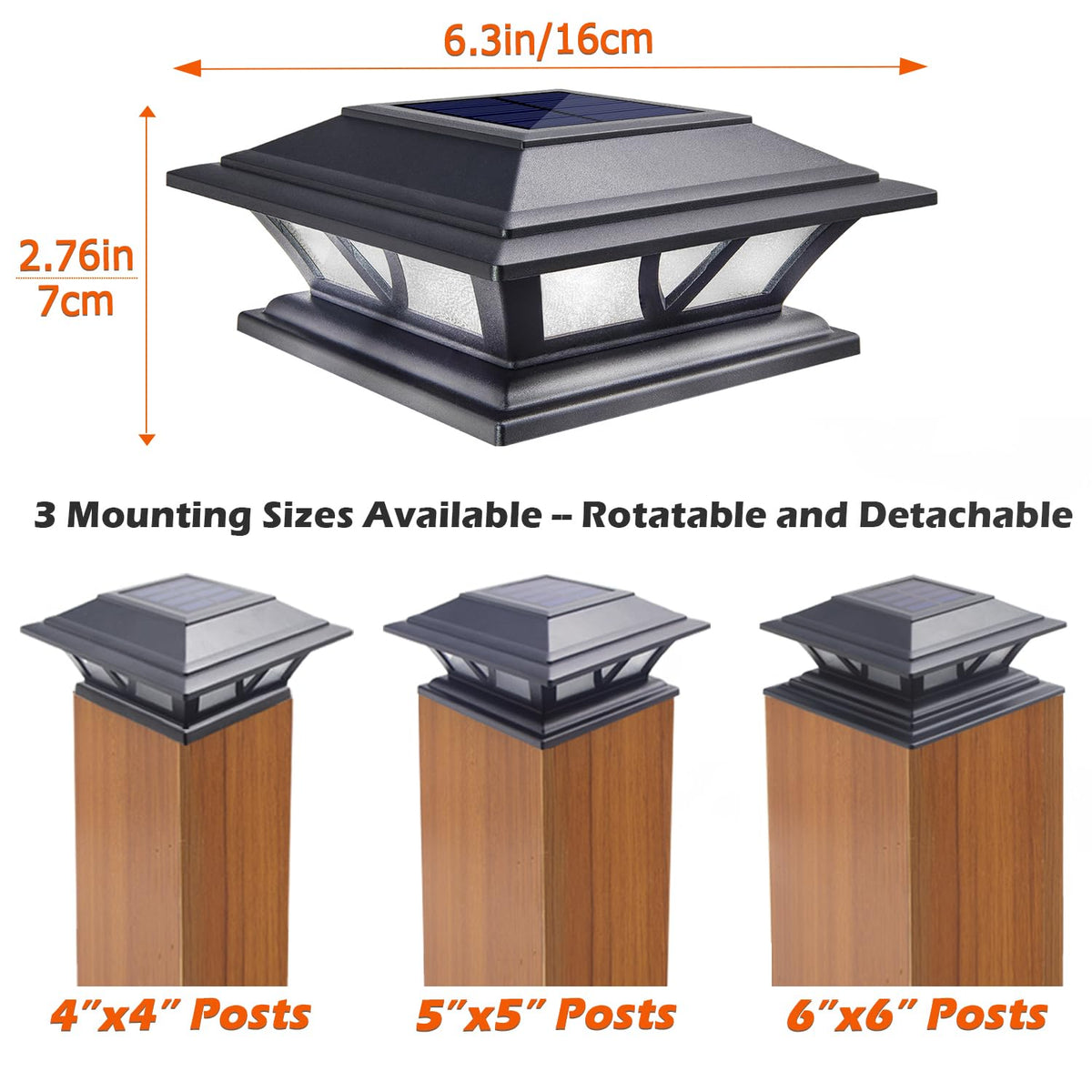SIEDiNLAR Solar Post Lights Outdoor 2 Modes LED Deck Fence Cap Light for 4x4 5x5 6x6 Posts Patio Garden Decoration Warm White/Cool White Lighting Black (2 Pack)