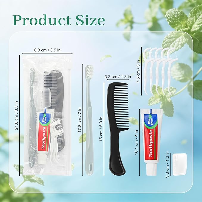 Travel Toothbrush Kit Bulk, Toothbrush Toothpaste Set, Hygiene Kit Bulk with Floss Picks, Comb, Protective Case, Individually Packaged, Suitable for Home, Travel, and Hotels (50-Pack)