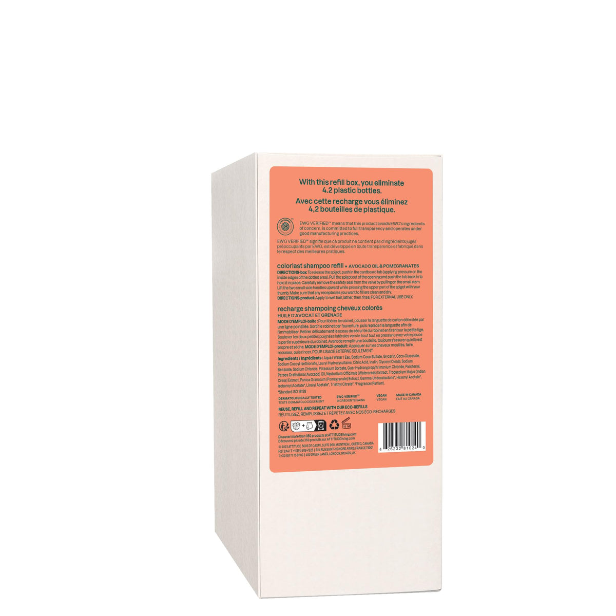 ATTITUDE Colorlast Hair Shampoo, EWG Verified, For Color Treated Hair, Protects Color, Naturally Derived Ingredients, Vegan and Plant Based, Avocado Oil and Pomegranate, Bulk Refill, 67.6 Fl Oz