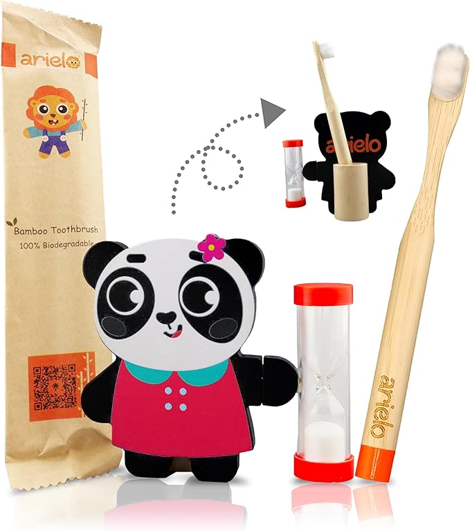 Arielo Panda Toddler Toothbrush Holder with Timer - 3 MIN Timer for Autism & Sensory Kids