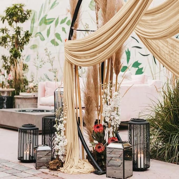 Wedding Arch Draping Fabric 30'' x 18FT Sheer Chiffon Arch Drape Backdrop 2 Panel Champagne Drapes for Easter Bridal Shower Baby Shower Photo Booth Church Decor Birthday Party Outdoor Decor