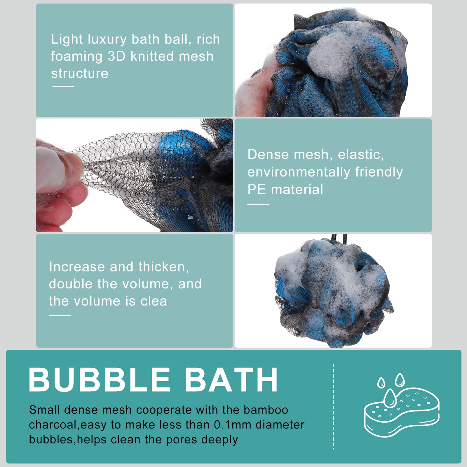 Sunnyray 36 Pcs 50g Bath Shower Loofah Sponge Bamboo Charcoal Shower Ball Body Scrubber Exfoliating Bath Sponge Bath Mesh Pouf for Women and Men Soothing Face and Body Exfoliator, 6 Color