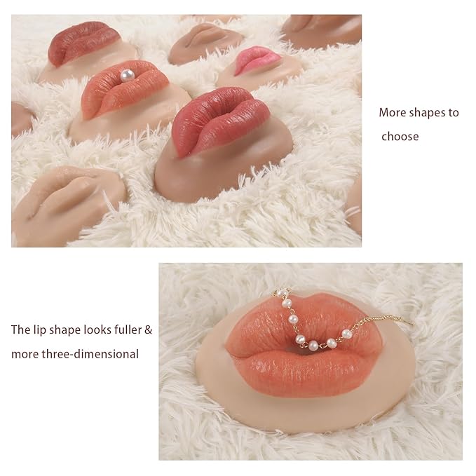 3D Silicone Fake Lips Large with Lipstick for Makeup Tattoo Practice Realistic Artificial Lip Mannequin for Beginners Artists (Sausage Shaped Lip,Tan)