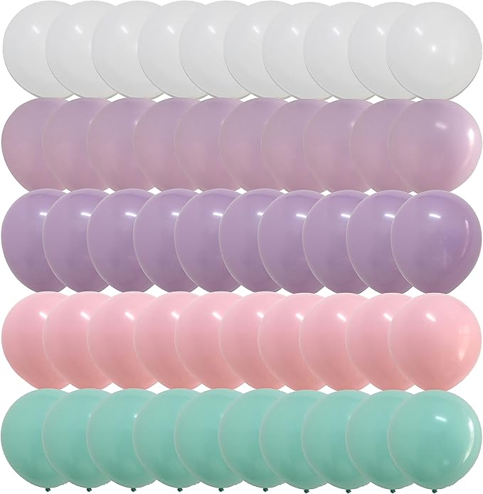 Pastel Balloons Pink Purple White –Assorted Soft Candy Color Balloons for Baby Shower Birthday Party Decorations 12 inch 60packs (Rainbow)