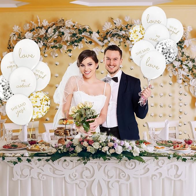 50Pcs Engagement Balloons, Engagement Party Decorations, He Asked balloons, She Said Yes Balloons, Gold Confetti Latex Balloon, Bridal Shower Engagement, Wedding Party Decoration