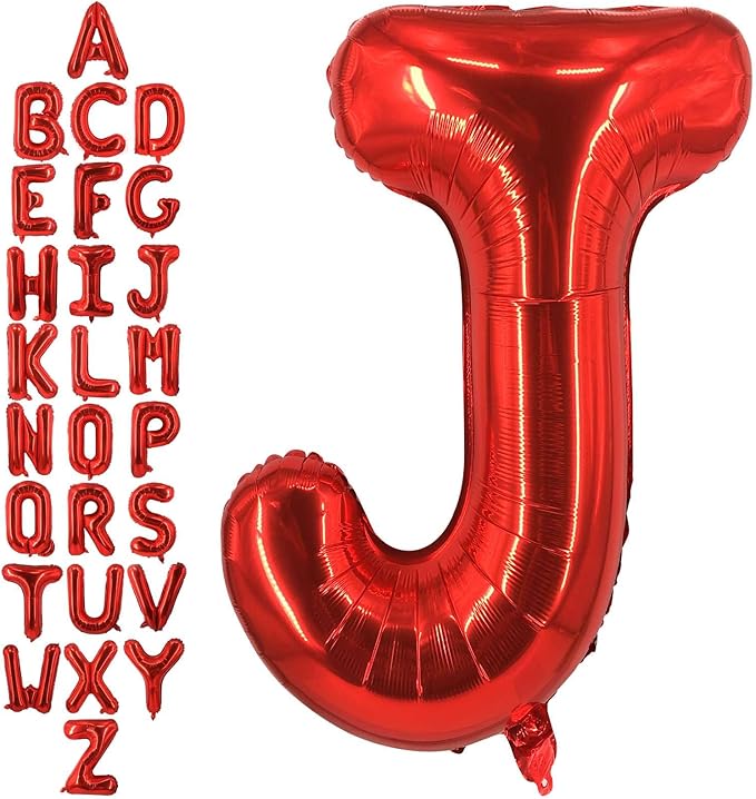 40 Inch Red Letter J Balloons, DIY Phrase Foil Alphabet Letter J Balloons DIY Word J Banner for Birthday Anniversary Celebration Graduation Party Supplies Decoration