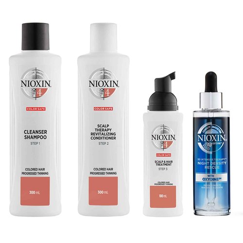 Nioxin System Kit 4, Cleanse, Condition, and Treat the Scalp for Thicker and Stronger Hair, 3 Month Supply + Night Density Rescue, Overnight Leave-in Antioxidant Serum for Hair Density and Thickness