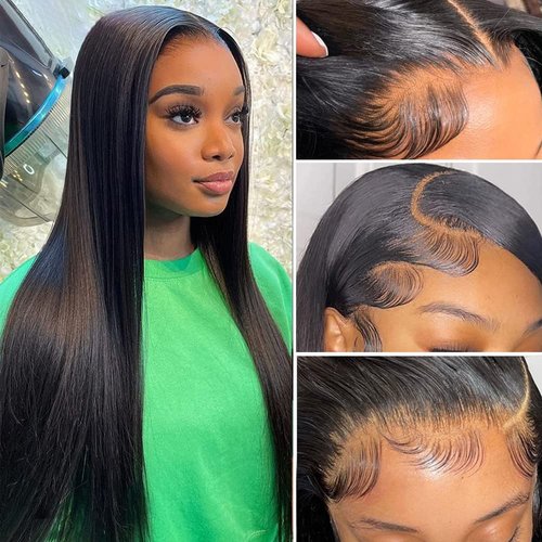 Lace Front Wigs 13x4 HD Transparent Straight Lace Frontal Wigs for Black Women 180% Density Brazilian Virgin Human Hair Wigs Pre Plucked with Baby Hair Natural Hairline (24 Inch, Black Color)