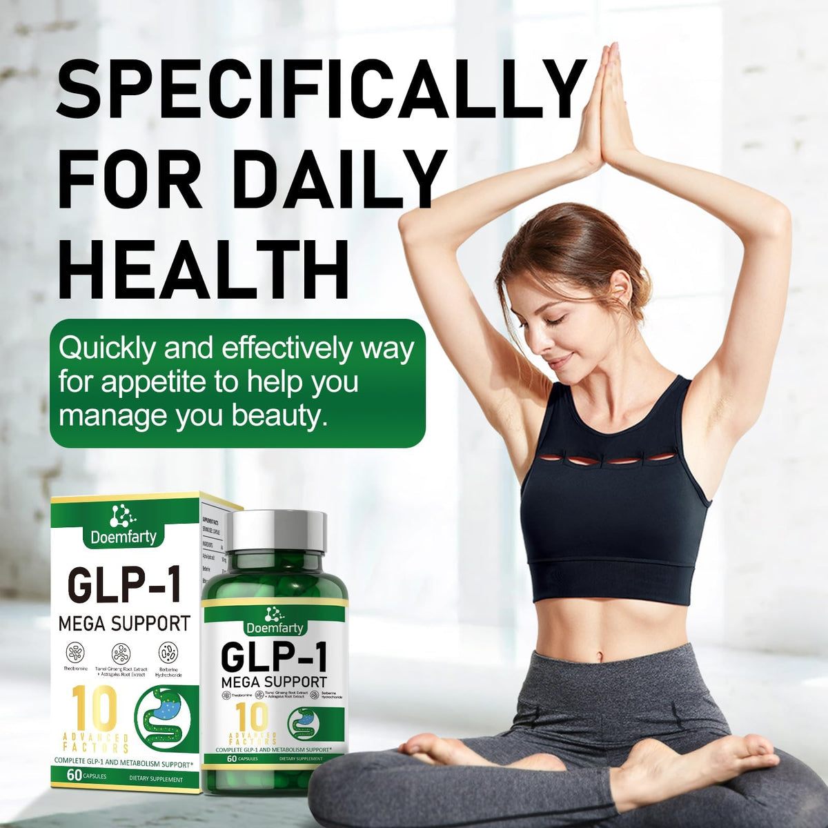 doemfarty GLP-1 Supplement, GLP-1 Support Capsules with Berberine, Naturally GLP1 Production, GLP-1 Probiotic Capsules for Women & Men, 60 Count