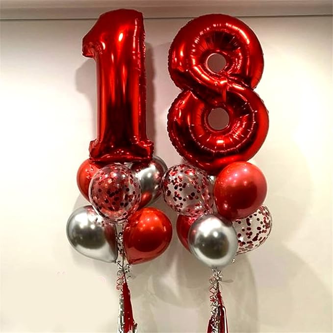 Red 60 Balloon Numbers and Confetti Balloons, 40" Number 6 and 0 Mylar Foil Balloons Self Inflating, 60th Birthday Balloons Set for Men Women Birthday 6th Anniversary Party Decorations Supplies