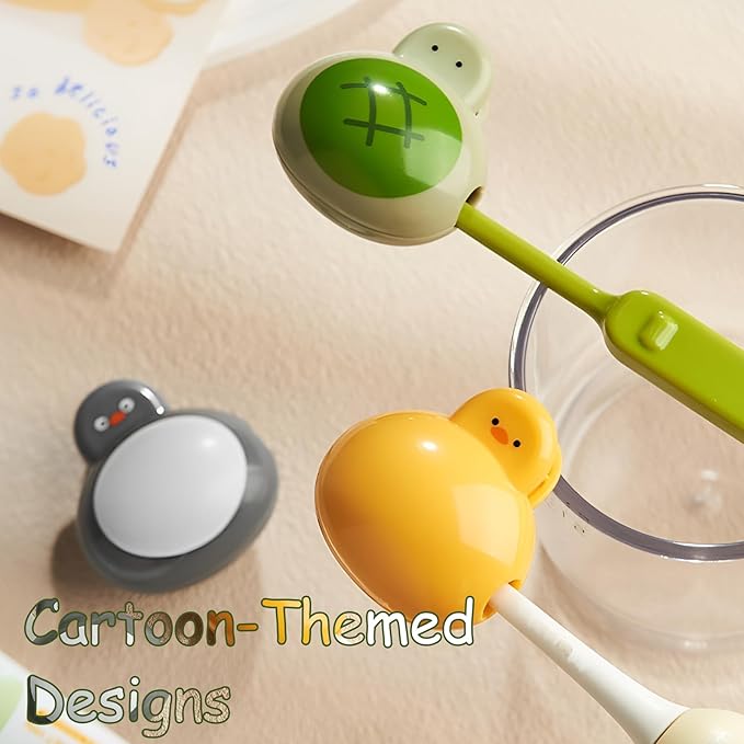 3 Pack Cartoon Tooth Brush Covers – Adorable Toothbrush Caps with Penguin, Duck, and Turtle Designs,Travel Toothbrush Cover for Manual & Electric