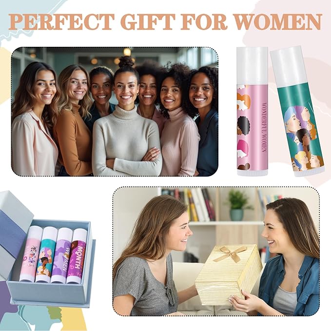 36 Set Women's History Month Gift Bulk Freedom Equality Feminism Funny Lip Balm Tag Organza Bag Gift for Womens History Month Theme Favor International Womens Day Female Awareness Gifts