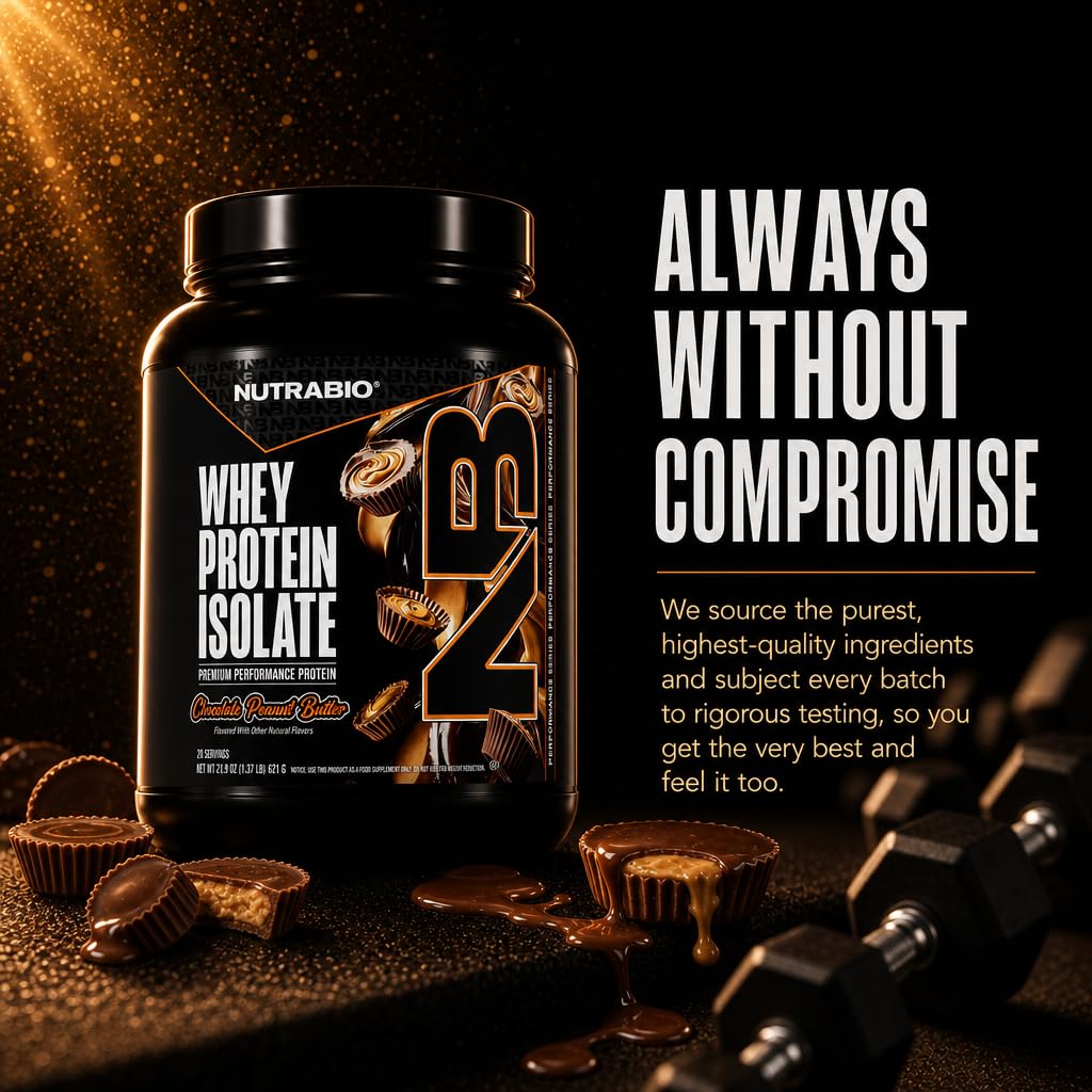 NutraBio 100% Whey Protein Isolate Protein Powder, 25g Protein with Complete Amino Acid Profile, Non-GMO, Soy & Gluten Free,Low Carb,Low Calorie Whey Protein Powder,Chocolate Peanut Butter,20 Servings