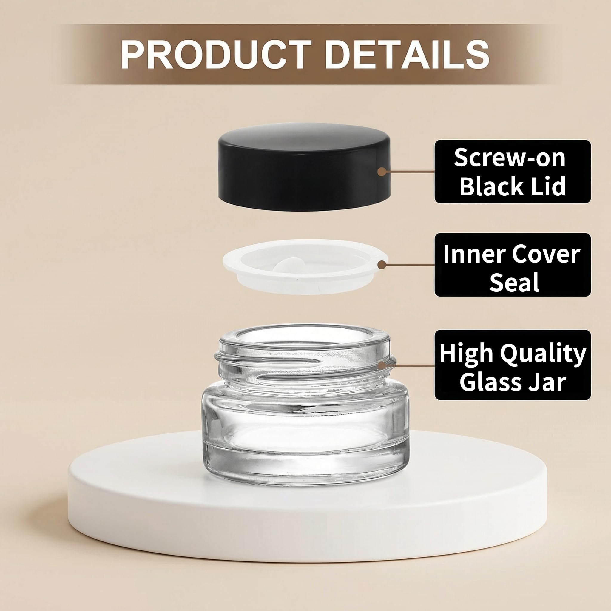 Coloch 90 Pack 5ml Glass Sample Containers with Black Lid, Mini Glass Cosmetics Jars with Inner Liner Bulk Refillable Tiny Glass Jars for Cosmetics, Lotion, Cream, Samples, Wax, Skincare, Travelling