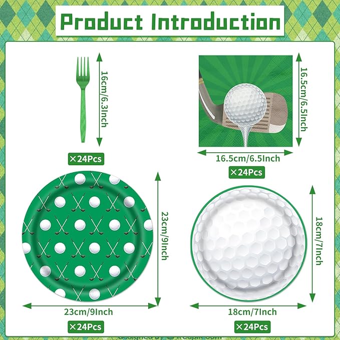 Rakuto Golf Party Plates Napkins, 64PCS Golf Party Decoration Supplies Tableware Set, Disposable Paper Plates Napkins Forks Birthdays Supplies(16 Guests)