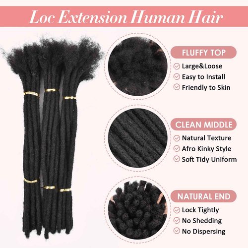 LANWIUKU Loc Extensions Human Hair 16 Inch 30 Strands 0.6cm Width Dreadlock Extensions Human Hair for Women Men Kids Full Handmade Permanent Locs Can Be Dyed and Bleached