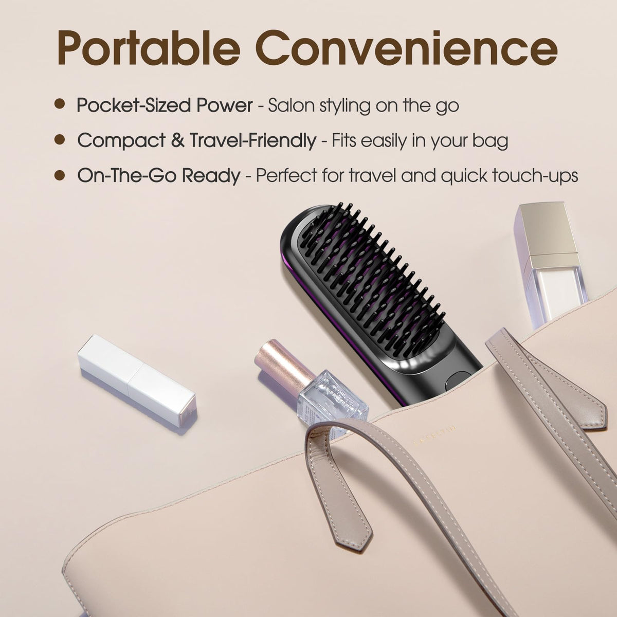 Lovinity Hair Straightener Brush with LCD Display(MCH Ceramic Fast Heating)(Cordless USB Charging Straightener) Portable Mini Straightening Brush for Home Travel, Black